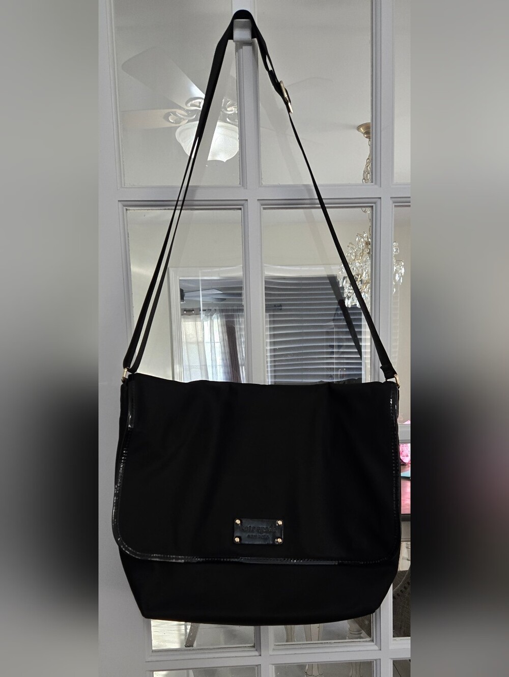 kate spade Black Nylon Crossbody Shoulder Bag with Gold Hardware